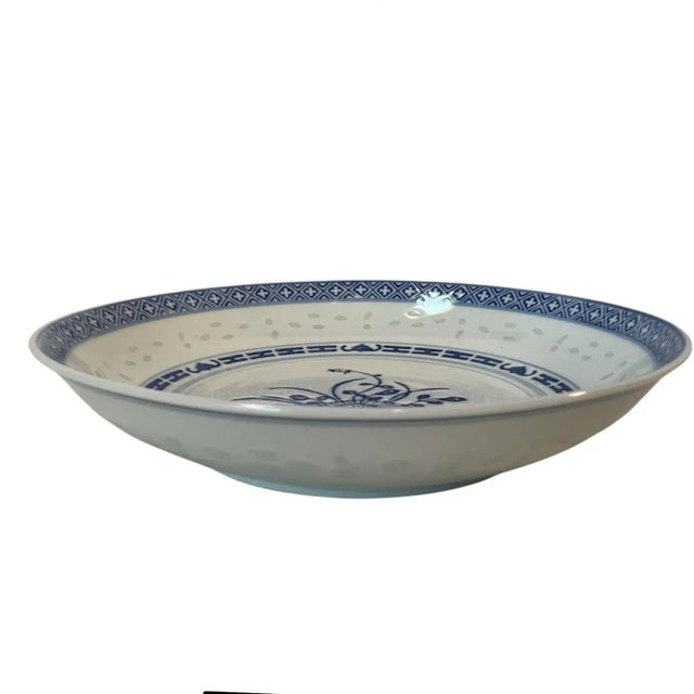 Chinoiserie Mid 20th Century Blue and White Chinese Rice Grain Serving Bowl 8.5” For Sale - Image 3 of 10