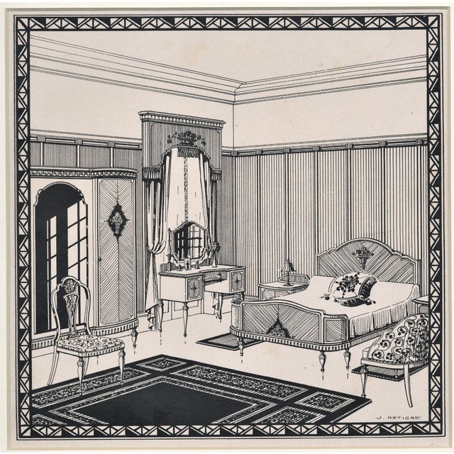 1920 S Matted Art Deco Architectural Interior Design Lithograph Chairish