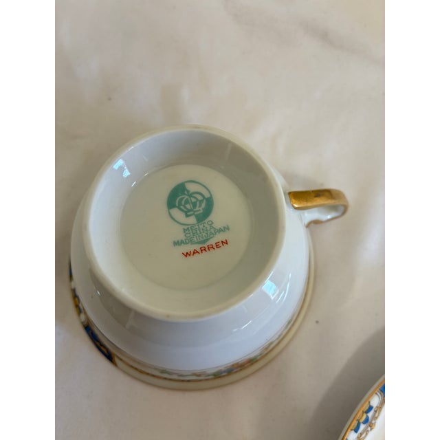 Cream Vintage Meito China “Warren” Hand-Painted Floral Cups and Saucers, Set of 5 For Sale - Image 8 of 9