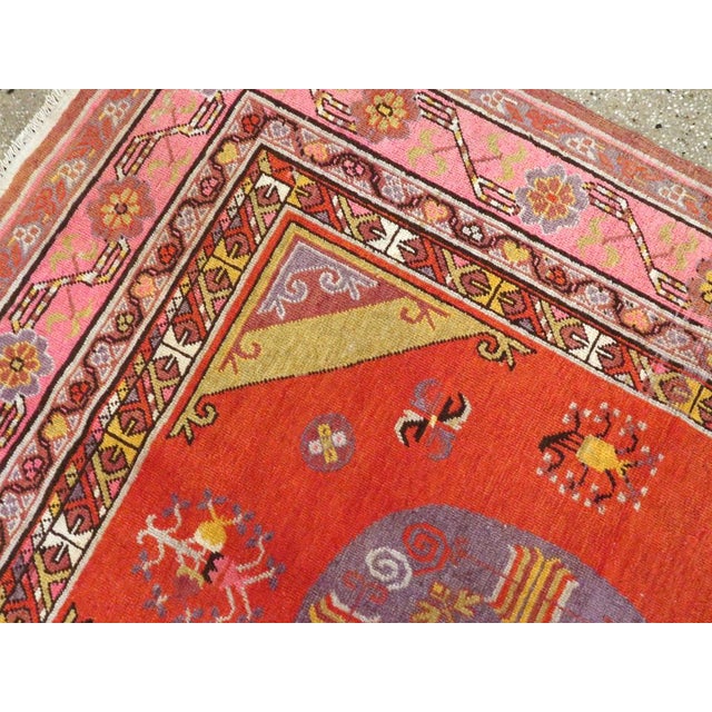 Red Galerie Shabab Collection Early 20th Century East Turkestan Khotan Rug For Sale - Image 8 of 9