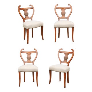 Set of Four Austrian Biedermeier Side Chairs with Lyre Shaped Backs, circa 1850 For Sale