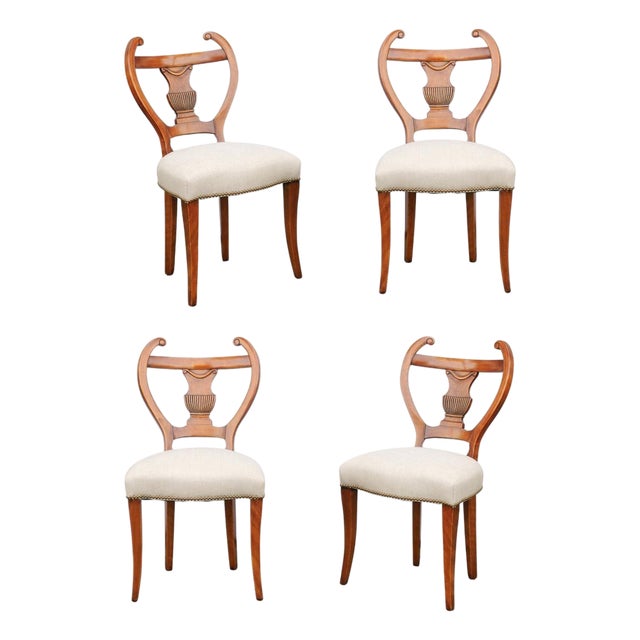 Set of Four Austrian Biedermeier Side Chairs with Lyre Shaped Backs, circa 1850 For Sale