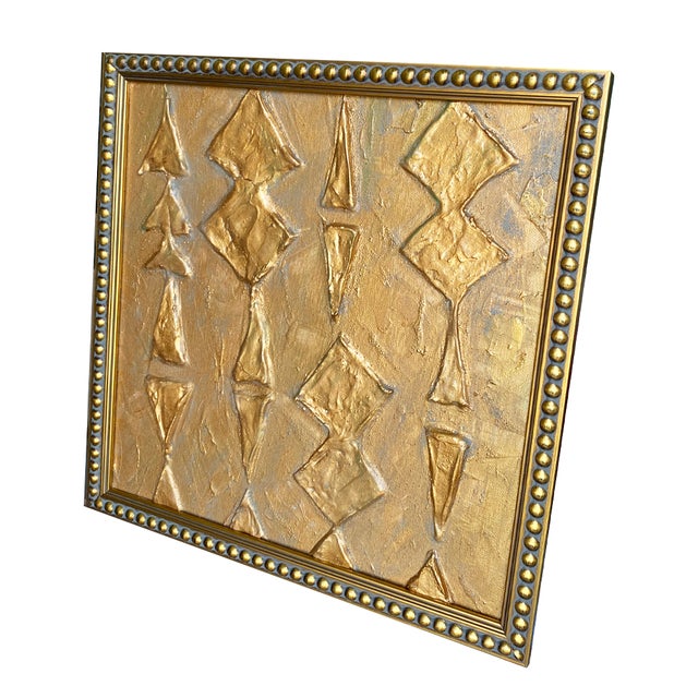 Artist: Tatiana Duperault Medium: Acrylic and clay on canvas Size: 13" x 13" (framed) Frame: Gilded beaded wood frame...