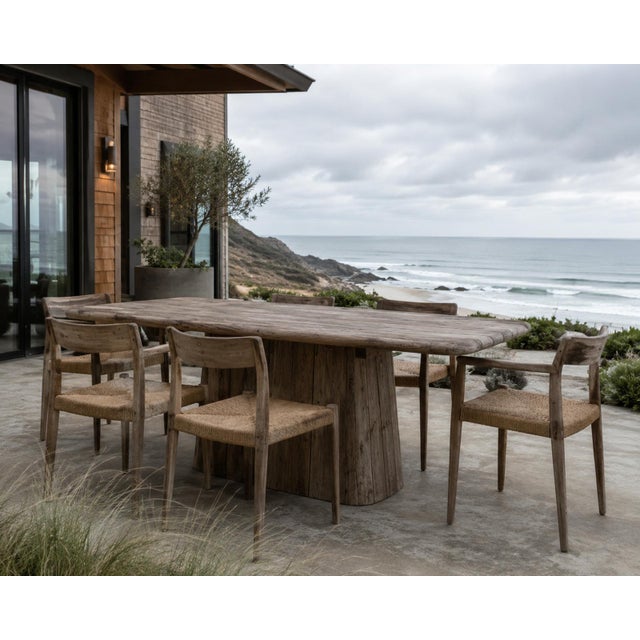 Outdoor Teak Rounded Pedestal Dining Table For Sale In Los Angeles - Image 6 of 6