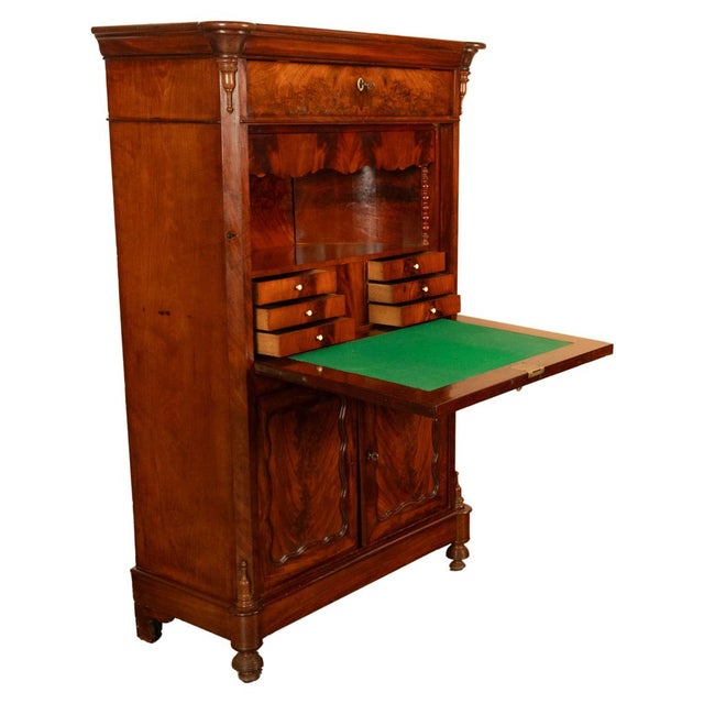 Wood Antique Austrian Flame Mahogany Biedermeier Secretary Desk Cabinet Chest 1860 For Sale - Image 7 of 18
