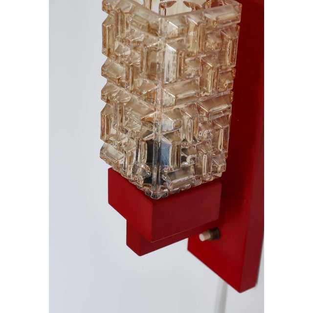 Red Lacquered Wood & Amber Glass Wall Lamps from Vitrika, Denmark, 1970s, Set of 2 For Sale - Image 14 of 17