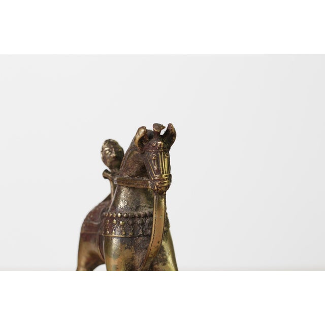 Metal Antique Indian Brass Temple Horse on Wheels With Rider For Sale - Image 7 of 15