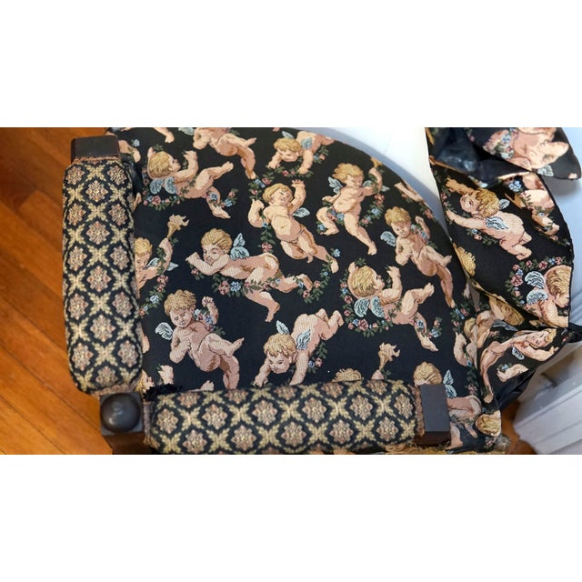 19th Century Upholstered Walnut Chit Chat Corner Chair With Cherubs For Sale In Los Angeles - Image 6 of 13