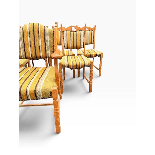 Wood Set of Seven Danish Oak Dining Chairs by Henning Kjærnulf For Sale - Image 7 of 17