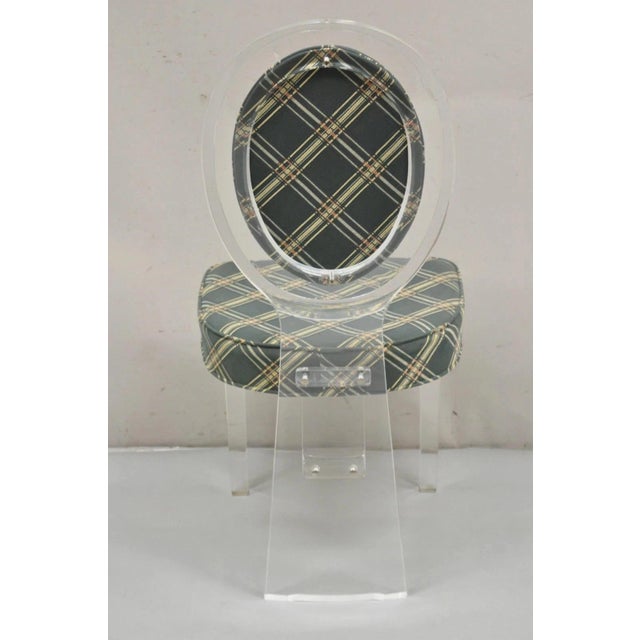 Vintage Hill Mid Century Modern Lucite Oval Back Upholstered Vanity Side Chair For Sale In Philadelphia - Image 6 of 12