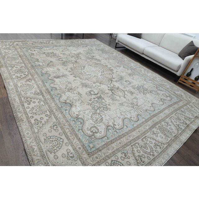 Textile 1970s Vintage Persian Handmade Wool Cotton Beige Area Rug For Sale - Image 7 of 11