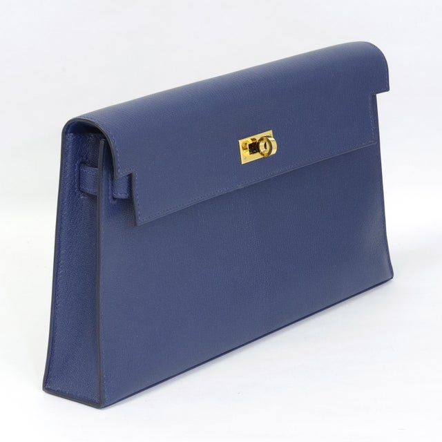 2020s Hermès Kelly Cut Bleu Encre Chèvre Mysore Gold Hardware 2021 For Sale - Image 5 of 8