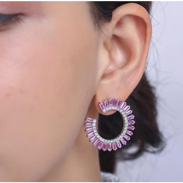 6.72 cts Natural pink sapphire & 1.08 cts diamond earrings in 18k gold For Sale - Image 4 of 18