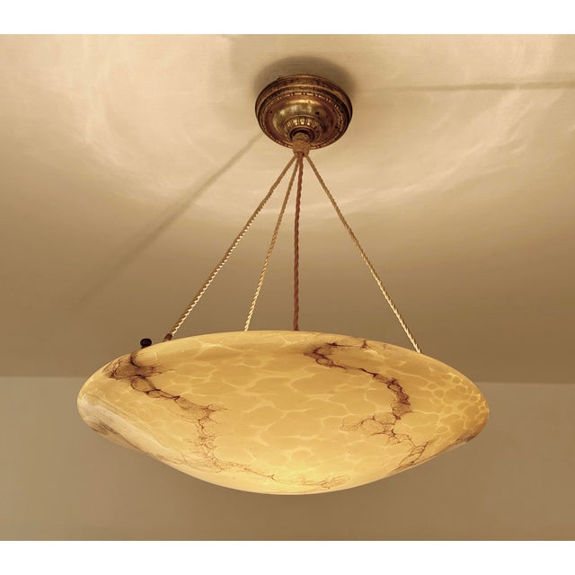 Large Art Deco Pendant Light in Marble Glass, 1930s For Sale - Image 15 of 18