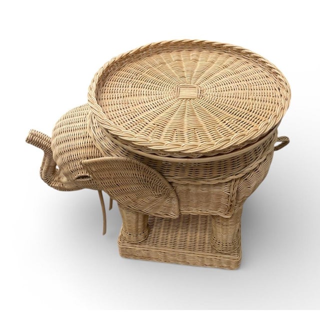 Boho-Chic Wicker Elephant Side Table For Sale - Image 4 of 7