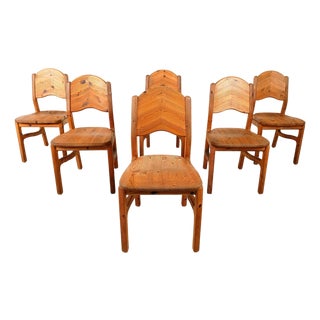 Vintage Pinewood Dining Chairs, 1970s, Set of 6 For Sale