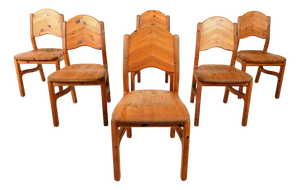 Vintage Pinewood Dining Chairs, 1970s, Set of 6