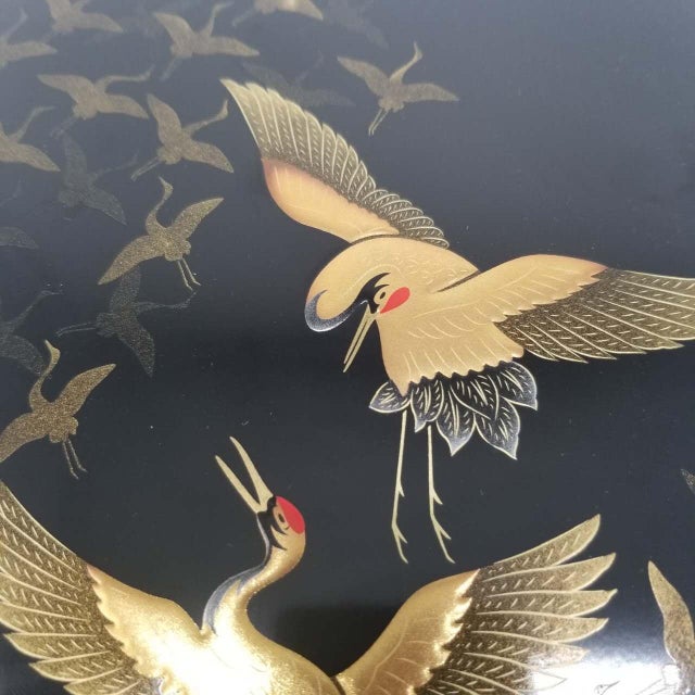 Vintage Japanese Lacquer Document Box With Gold Makie Cranes For Sale - Image 11 of 16