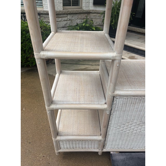 Mid 20th Century Palm Beach Chic Wicker & Bamboo Etagere For Sale - Image 5 of 12