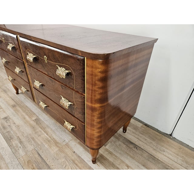 Art Deco Chest of Drawers in Walnut Burl and Brass, 1950 For Sale - Image 3 of 18