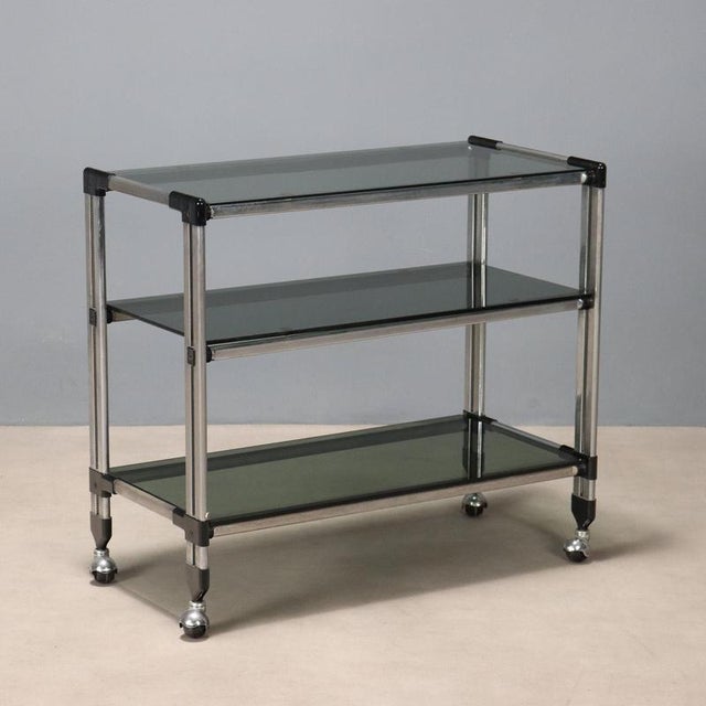 Vintage Kitchen Trolley in Chromed Metal and Glass, Italy, 1970s For Sale - Image 9 of 9