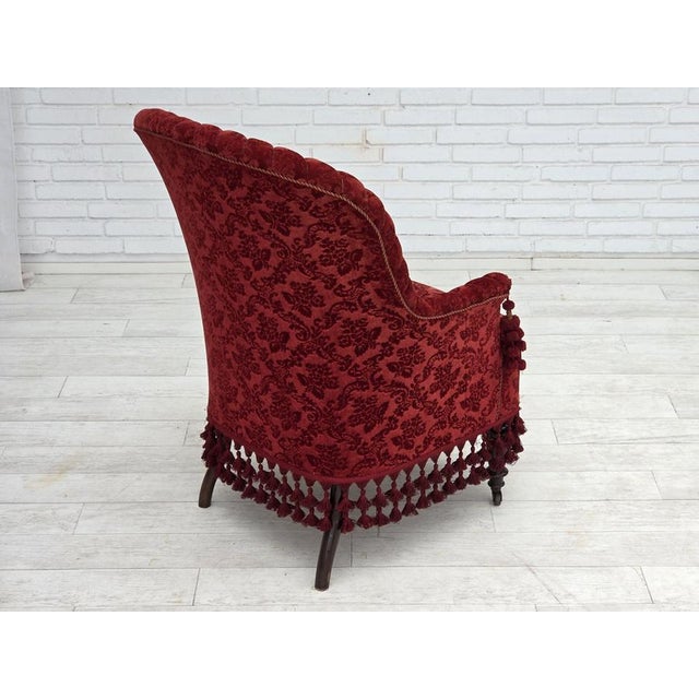 Danish Highback Armchair in Velour with Beech Legs, 1950s For Sale - Image 6 of 18