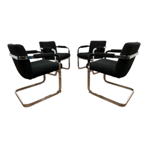 Milo Baughman for Thayer Coggin Cantilever Chrome Dining Chairs - Set/4