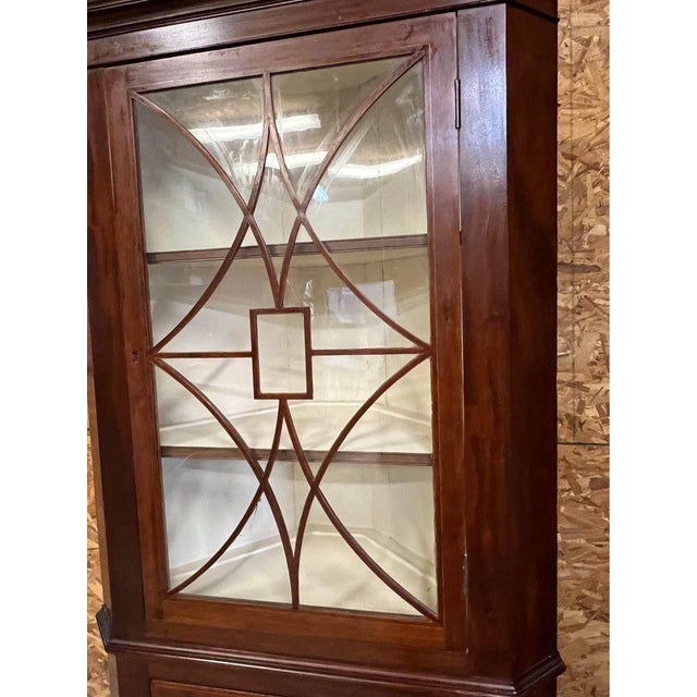 19th Century Antique Georgian Style Inlaid Mahogany Corner Cabinet With Astragal Door For Sale - Image 5 of 7