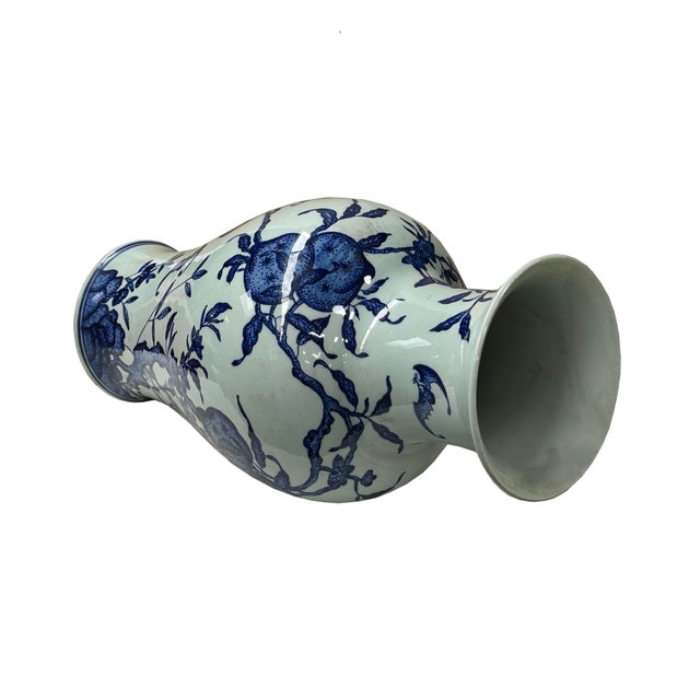 Vintage Chinese Blue White Fruits Flowers Graphic Porcelain Art Vase For Sale In San Francisco - Image 6 of 13