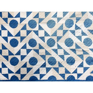 Antique Blue & White Graphic Quilt For Sale