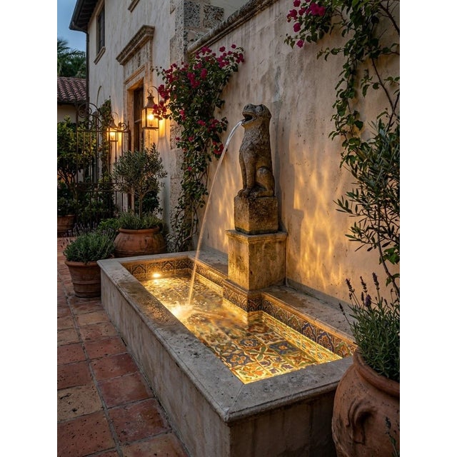 Vintage Weathered Cast Stone Lion Wall Fountain For Sale - Image 10 of 12