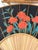 Japanese Vintage Large Hand-Painted Bamboo & Fabric Red Iris Wall Fans, a Pair For Sale - Image 3 of 6