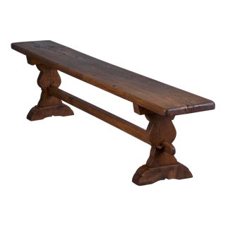 Antique Country French Farmhouse Oak Trestle Bench For Sale