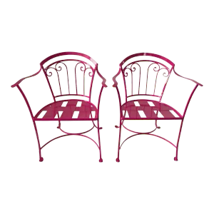 Salterini Wrought Iron Armchairs in Passion Pink - a Pair