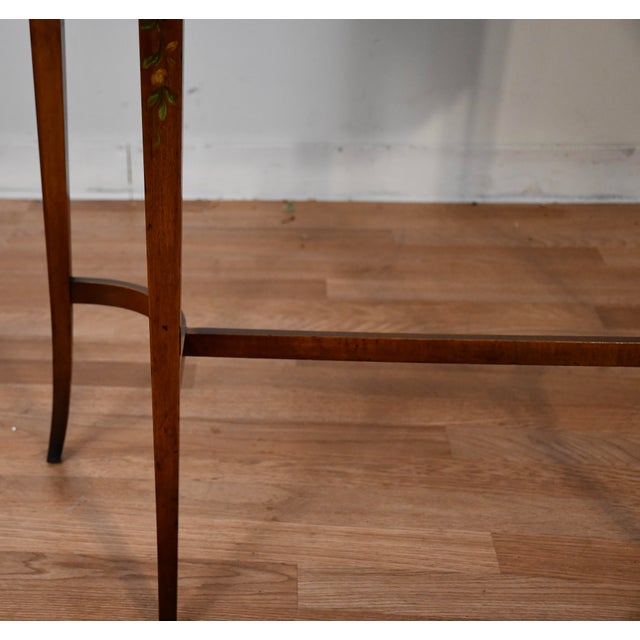 1930s English Regency Satinwood Floral Hand Painted Console Table For Sale - Image 10 of 15