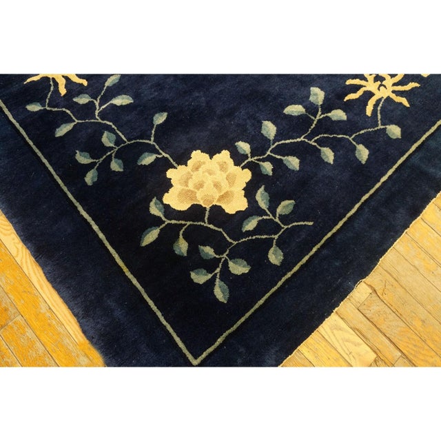 Navy Blue 1890s Minimalist Open Field Antique Chinese Peking Navy Blue Room Size Wool Rug For Sale - Image 8 of 9