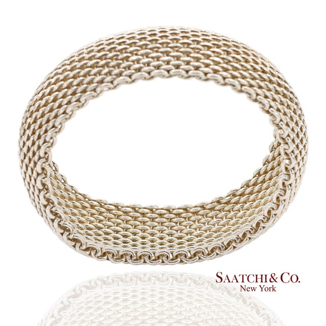 Tiffany & Co. Sterling Silver Somerset Mesh Wide Bangle Bracelet For Sale In New York - Image 6 of 11