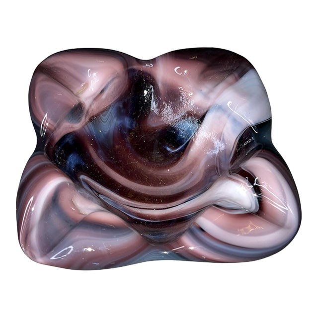 1970s Mid-Century Modern Amethyst Slag Glass Ashtray Catchall For Sale