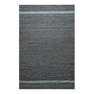 4x6 Gray Handwoven Wool Subtle Linear Bands Geometric Modern Carpet Rug For Sale