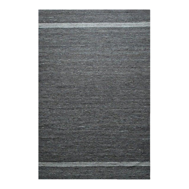 4x6 Gray Handwoven Wool Subtle Linear Bands Geometric Modern Carpet Rug For Sale