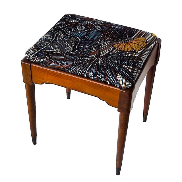 Mid 20th Century Walnut Vanity Bench/Stool With Storage For Sale - Image 9 of 14