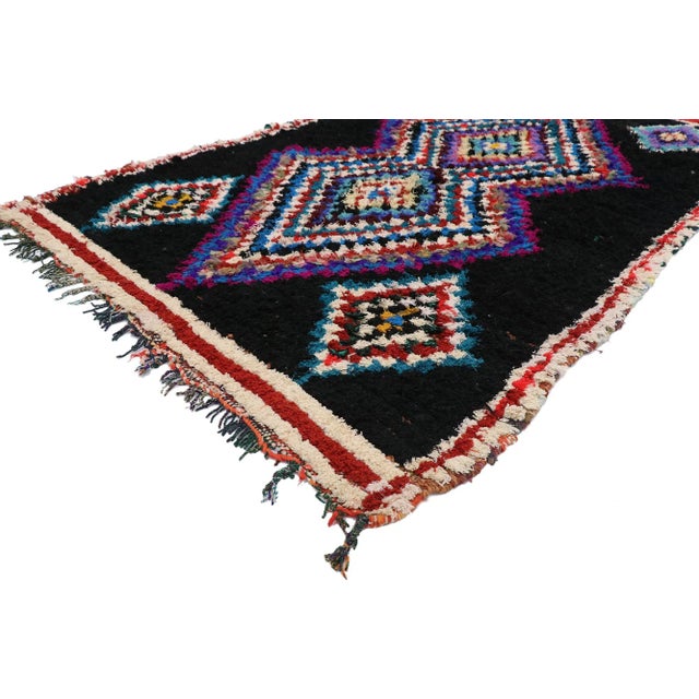 vintage Berber Moroccan Boucherouite rug with boho chic tribal style. This hand-knotted wool vintage Berber Moroccan rug...