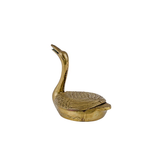Mid-Century Modern Vintage Brass Swan Trinket Box For Sale - Image 3 of 12