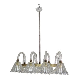 1940sMuseal 8 Light Art Decò Barovier E Toso Chandelier, Murano "Bubble" Glass For Sale