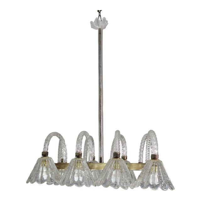 1940sMuseal 8 Light Art Decò Barovier E Toso Chandelier, Murano "Bubble" Glass For Sale