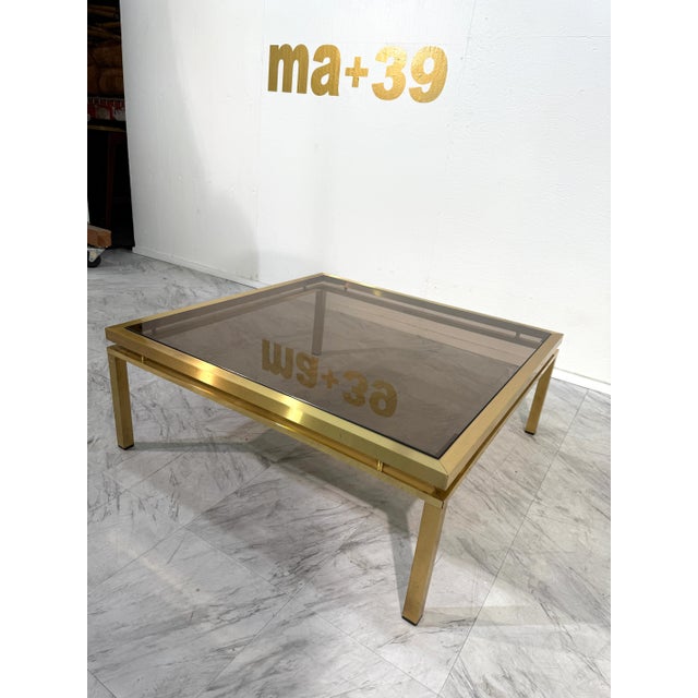 Mid-Century Modern Square Brass & Smoked Glass Coffee Table, 1970s For Sale - Image 9 of 9