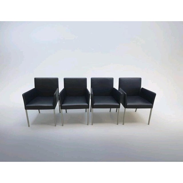 Jason 1410 Armchair Set in Black Leather by Walter Knoll, Set of 4 For Sale - Image 16 of 16
