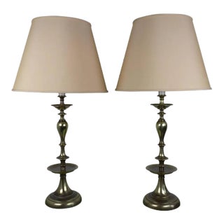 Pair of American Mid-Century English Brass Table Lamps For Sale