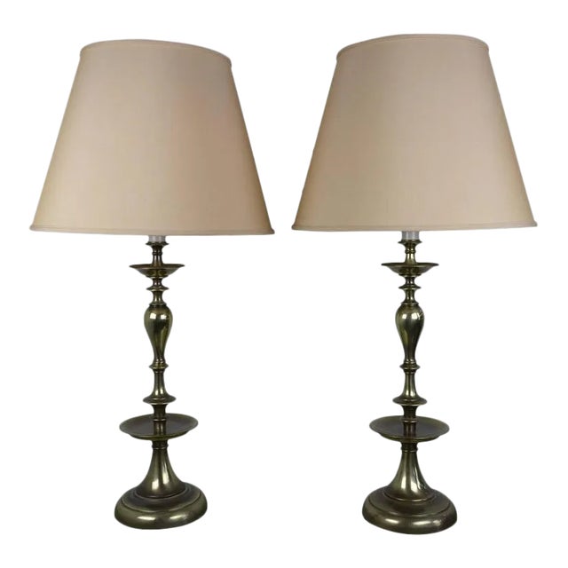 Pair of American Mid-Century English Brass Table Lamps For Sale