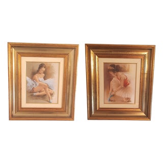 Pittis, Couple of Dancers, 1983, Oil on Canvases, Framed, Set of 2 For Sale